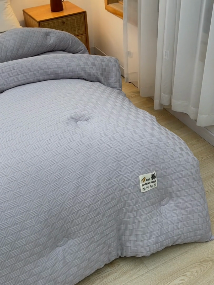 91家纺网 家纺一手货源 找家纺 米米儿家纺 2024新款A类华夫格针织提花大豆被 灰色