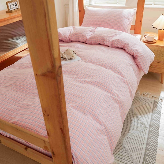 91家纺网 家纺一手货源 找家纺 韩约家纺 2024新款全棉水洗棉三四件套 维多利-粉