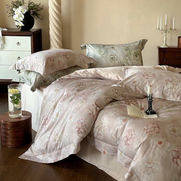 91家纺网 家纺一手货源 找家纺 窝米 2024新款数码印花100支宽边工艺四件套 春迟