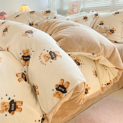 91家纺网 家纺一手货源 找家纺 （总）2024新款A类AB版加厚保暖双面牛奶绒印花四件套--小清新系列