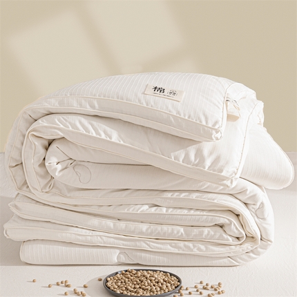 91家纺网 家纺一手货源 找家纺 天瑜家纺 2024新款原棉提花大豆被子母被春秋被芯 米黄