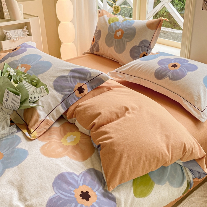 91家纺网 家纺一手货源 找家纺 宜家坊 2024全棉ins风小清新加厚磨毛【提供质检报告】 晚韵-桔