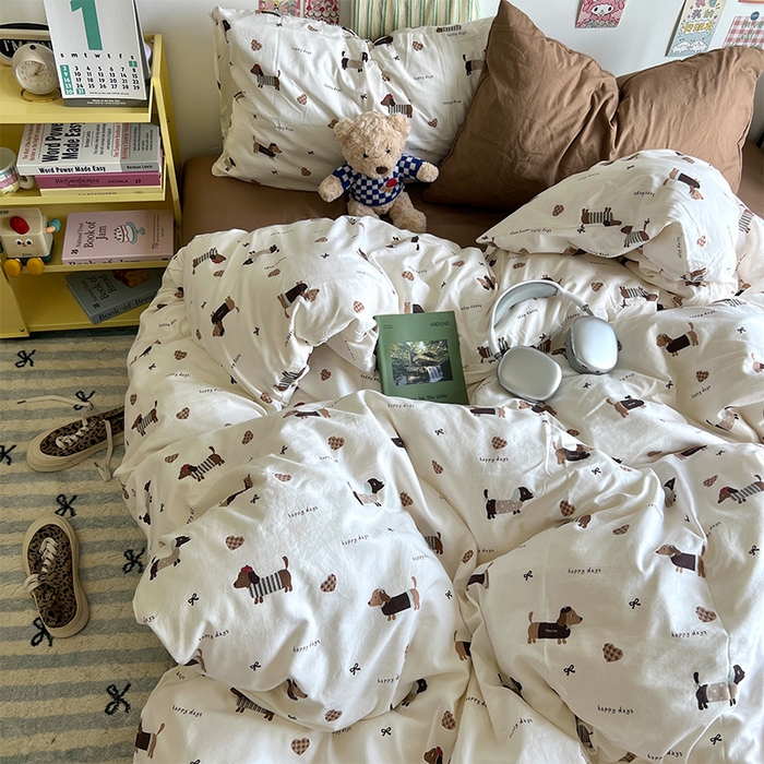 91家纺网 家纺一手货源 找家纺 原素 2024学生季专属A类水洗棉印花四件套 小狗总动员