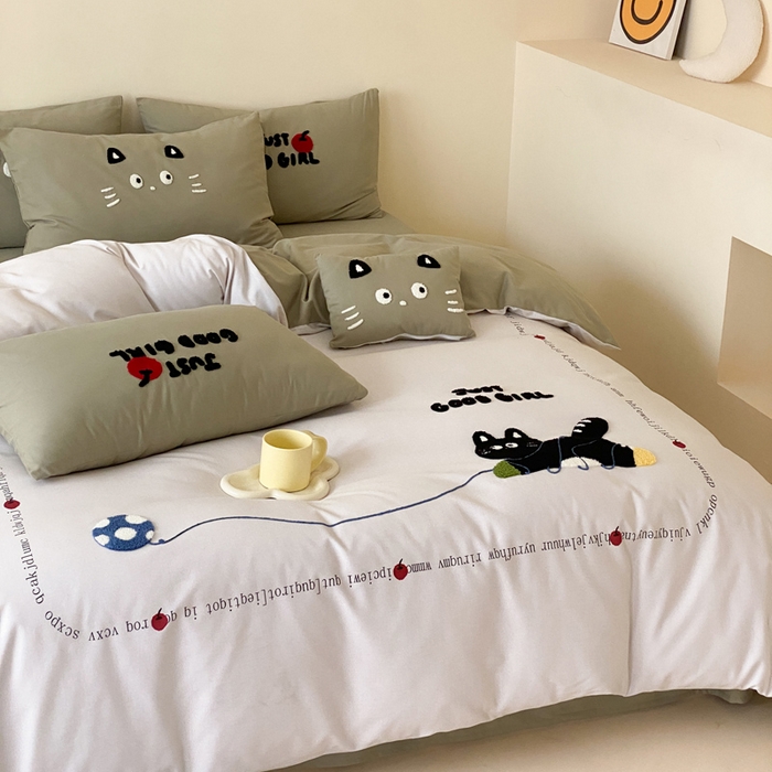 91家纺网 家纺一手货源 找家纺 宜家坊 2024全棉磨毛大版印加绣四件套【提供买家秀】 线团小猫