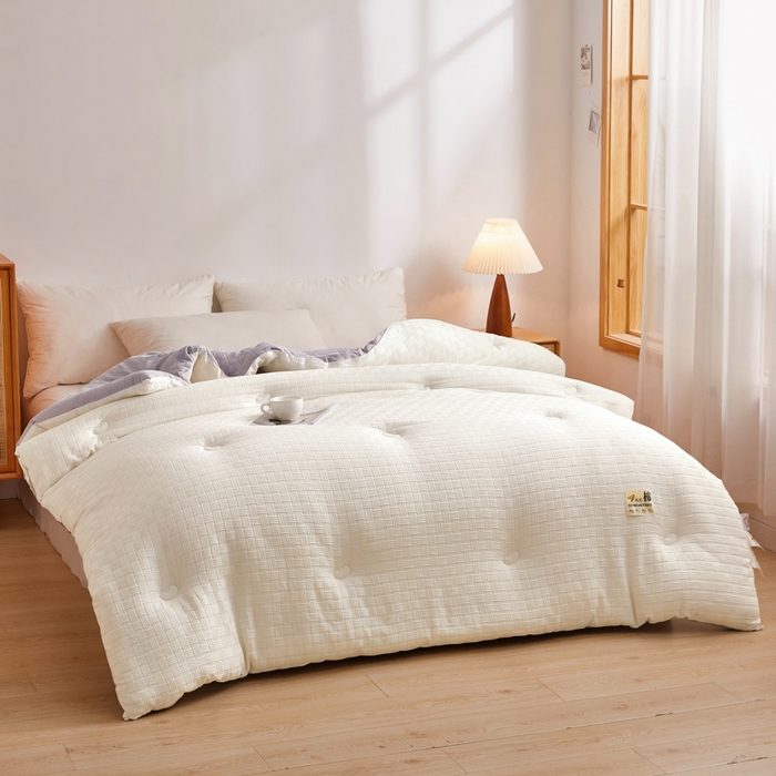 91家纺网 家纺一手货源 找家纺 米米儿家纺 2024新款A类华夫格针织提花大豆被 拼色-灰白色