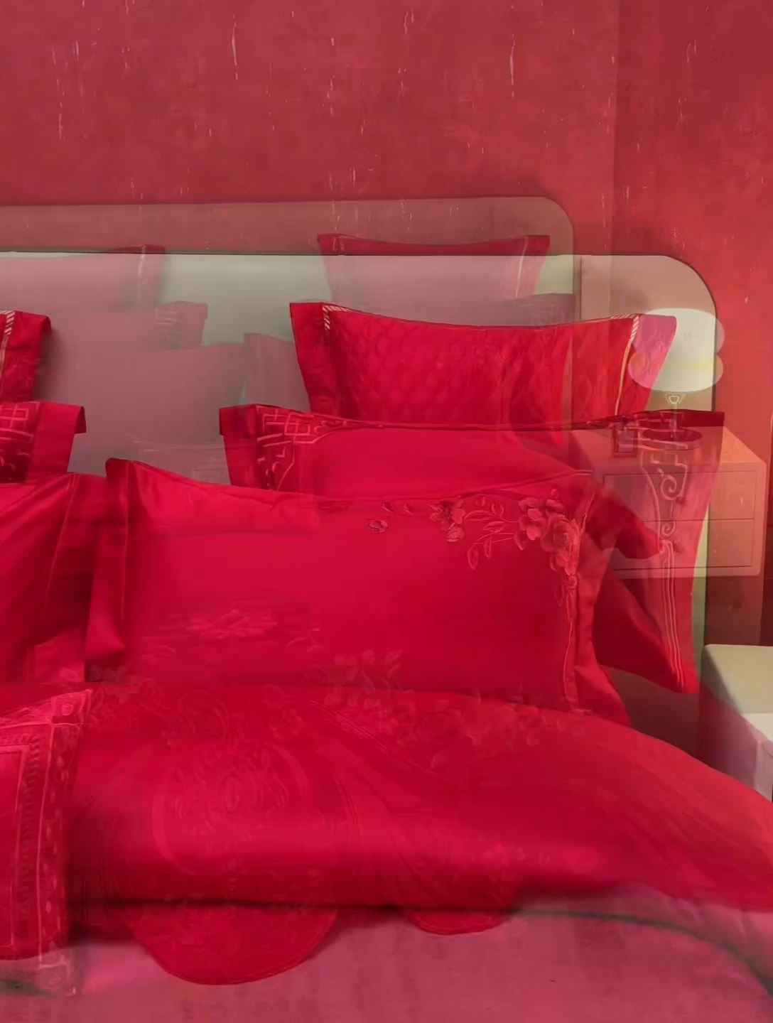 91家纺网 家纺一手货源 找家纺 2025新款长绒棉长绒棉贡缎提花款新中式古典韵味精美刺绣婚庆四件套多件套 牵手一生-红