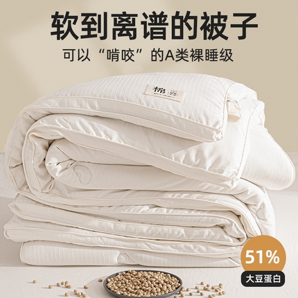 91家纺网 家纺一手货源 找家纺 天瑜家纺 2024新款原棉提花大豆被子母被春秋被芯 白色