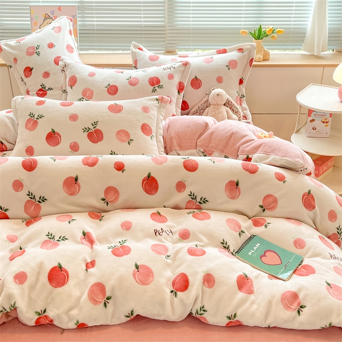 91家纺网 家纺一手货源 找家纺 2024新款A类AB版加厚保暖双面牛奶绒印花四件套--小清新系列 水果