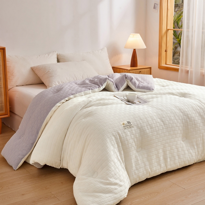 91家纺网 家纺一手货源 找家纺 米米儿家纺 2024新款A类华夫格针织提花大豆被 拼色-灰白色