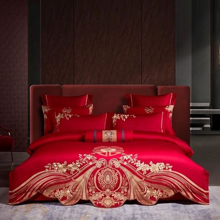 91家纺网 家纺一手货源 找家纺 （总）2025新款长绒棉长绒棉贡缎提花款新中式古典韵味精美刺绣婚庆四件套多件套