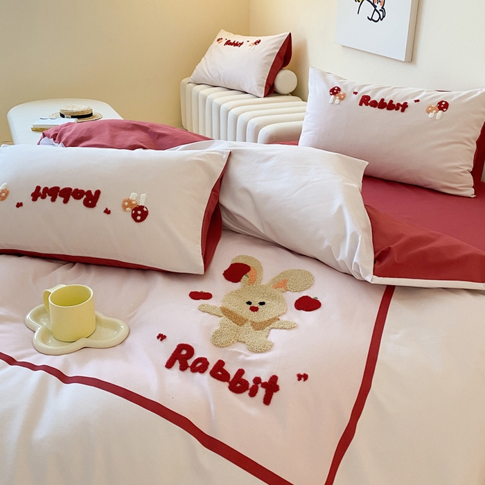 91家纺网 家纺一手货源 找家纺 宜家坊 2024全棉磨毛大版印加绣四件套【提供买家秀】 杂耍兔