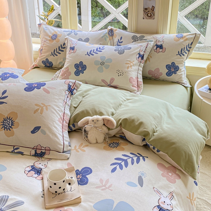 91家纺网 家纺一手货源 找家纺 宜家坊 2024全棉ins风小清新加厚磨毛【提供质检报告】 花中兔