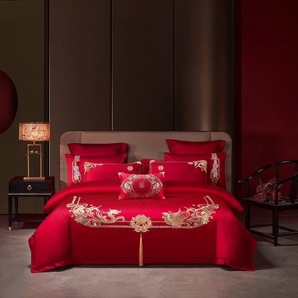 91家纺网 家纺一手货源 找家纺 （总）2025新款40s全棉长绒棉新中式刺绣婚庆四件套多件套