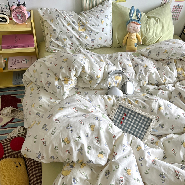 91家纺网 家纺一手货源 找家纺 原素 2024学生季专属A类水洗棉印花四件套 田园姑娘