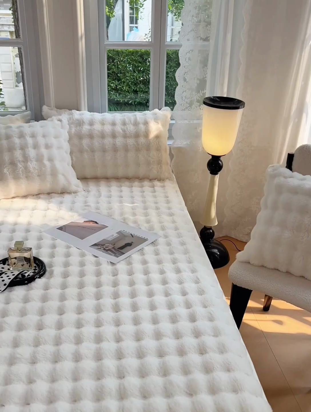 91家纺网 家纺一手货源 找家纺 梦舒羽 2025新款兔毛绒床笠水晶绒床垫保护套牛奶绒床垫套 晨曦白