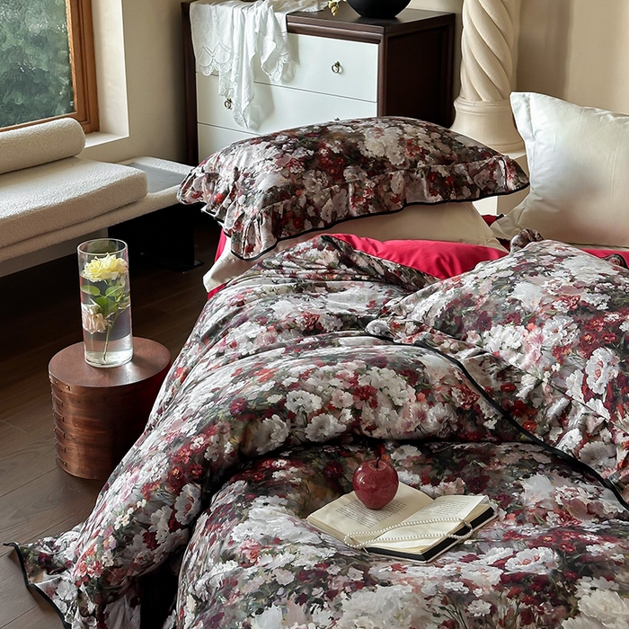 91家纺网 家纺一手货源 找家纺 （总）窝米 2024新款数码印花100支长绒棉花边款工艺四件套-莫奈