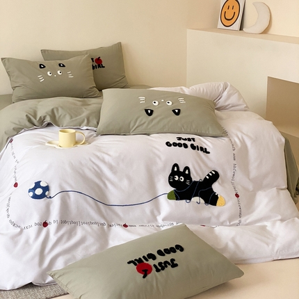 91家纺网 家纺一手货源 找家纺 宜家坊 2024全棉磨毛大版印加绣四件套【提供买家秀】 线团小猫