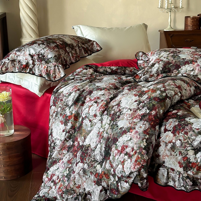 91家纺网 家纺一手货源 找家纺 （总）窝米 2024新款数码印花100支长绒棉花边款工艺四件套-莫奈