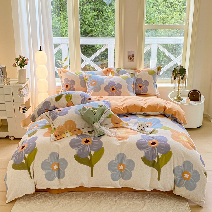 91家纺网 家纺一手货源 找家纺 宜家坊 2024全棉ins风小清新加厚磨毛【提供质检报告】 晚韵-桔