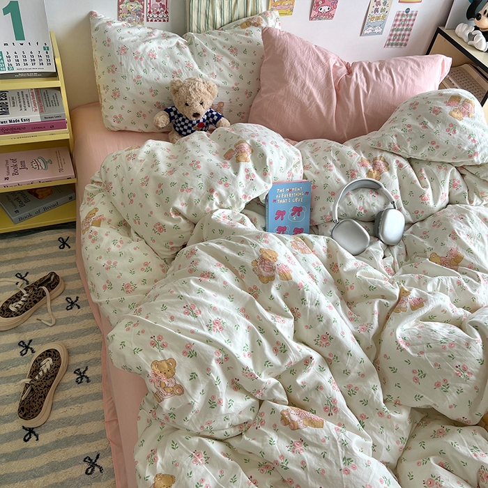 91家纺网 家纺一手货源 找家纺 原素 2024学生季专属A类水洗棉印花四件套 蜜糖莉娜