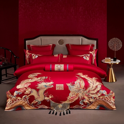 91家纺网 家纺一手货源 找家纺 （总）2025新款长绒棉长绒棉贡缎提花款新中式古典韵味精美刺绣婚庆四件套多件套