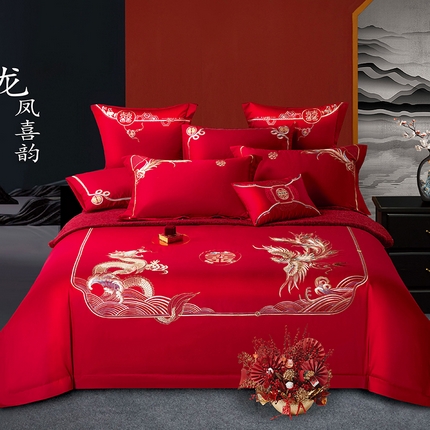 91家纺网 家纺一手货源 找家纺 （总）2025新款长绒棉长绒棉贡缎提花款新中式古典韵味精美刺绣婚庆四件套多件套