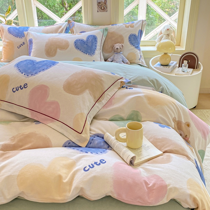 91家纺网 家纺一手货源 找家纺 宜家坊 2024全棉ins风小清新加厚磨毛【提供质检报告】 爱心宝贝