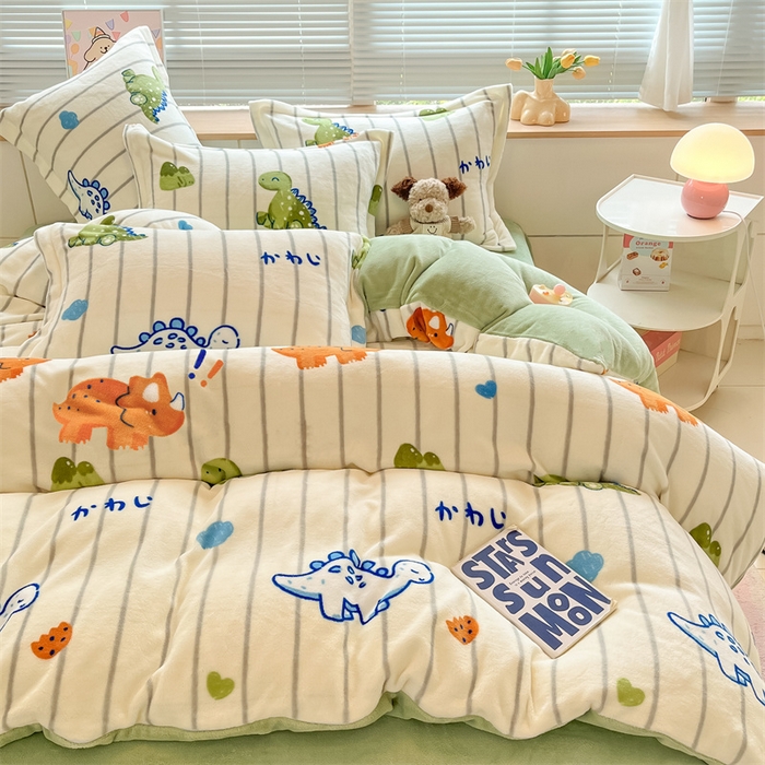 91家纺网 家纺一手货源 找家纺 2024新款A类AB版加厚保暖双面牛奶绒印花四件套--小清新系列 小龟