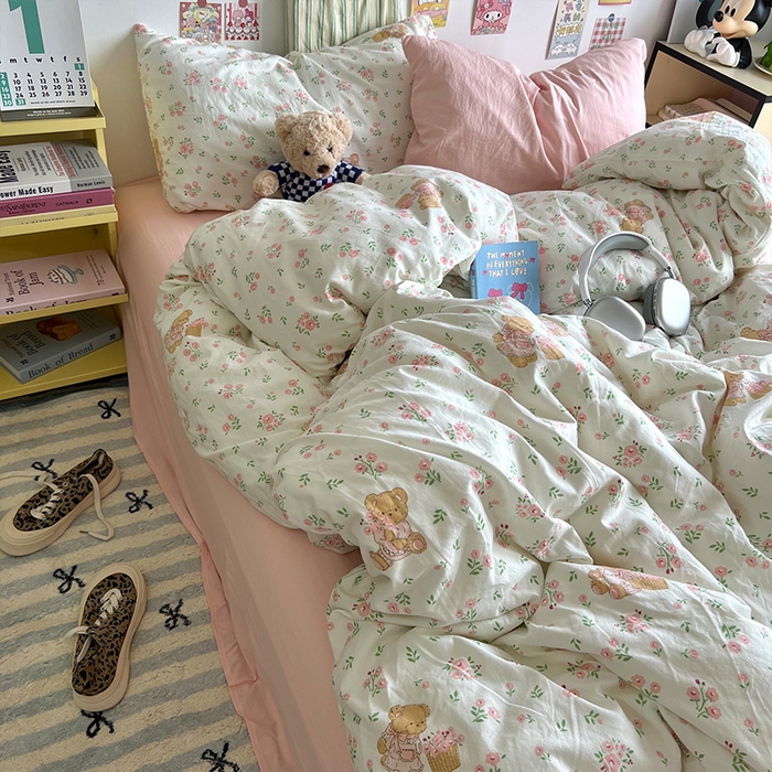 91家纺网 家纺一手货源 找家纺 原素 2024学生季专属A类水洗棉印花四件套 蜜糖莉娜