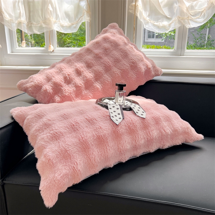 91家纺网 家纺一手货源 找家纺 梦舒羽 2025新款兔毛绒单人枕套牛奶绒枕芯套雪花绒宿舍枕头套 云梦粉