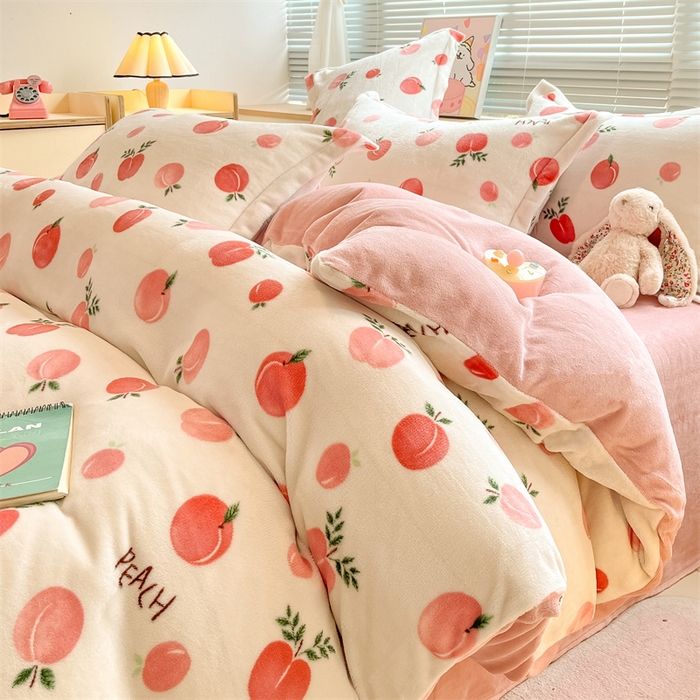 91家纺网 家纺一手货源 找家纺 2024新款A类AB版加厚保暖双面牛奶绒印花四件套--小清新系列 水果