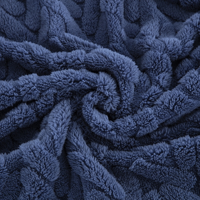 91家纺网 家纺一手货源 找家纺 一左一右 2024秋冬新款高克重单层双面提花塔芙绒毛毯舒棉绒毯多功能毯子外贸跨境电商 藏蓝