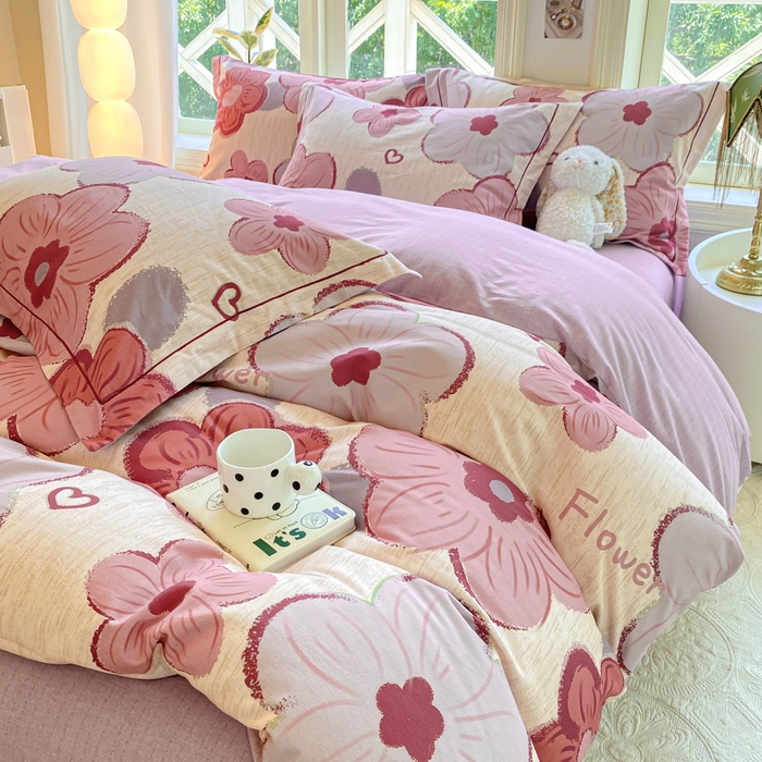 91家纺网 家纺一手货源 找家纺 宜家坊 2024全棉ins风小清新加厚磨毛【提供质检报告】 繁花-红