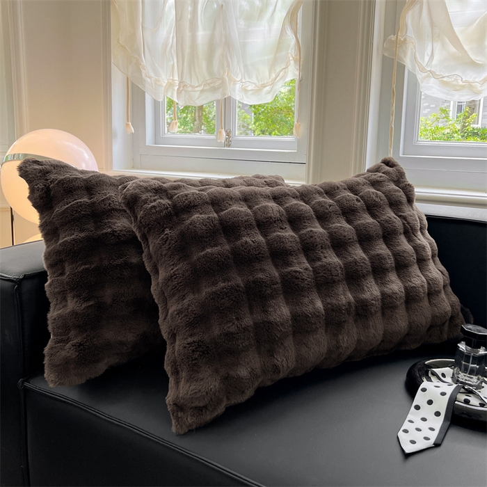 91家纺网 家纺一手货源 找家纺 梦舒羽 2025新款兔毛绒单人枕套牛奶绒枕芯套雪花绒宿舍枕头套 咖啡色