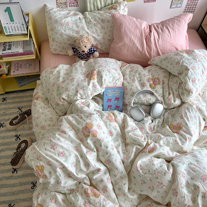 91家纺网 家纺一手货源 找家纺 原素 2024学生季专属A类水洗棉印花四件套 蜜糖莉娜