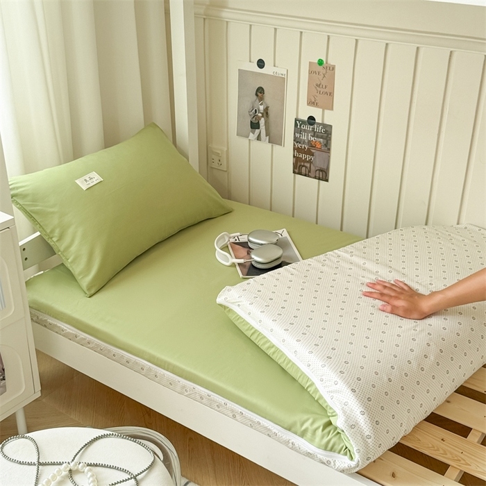 91家纺网 家纺一手货源 找家纺 眠博士 2024新款A类学生床纯色40支13372全棉床笠床垫保护套 床垫套-浅绿