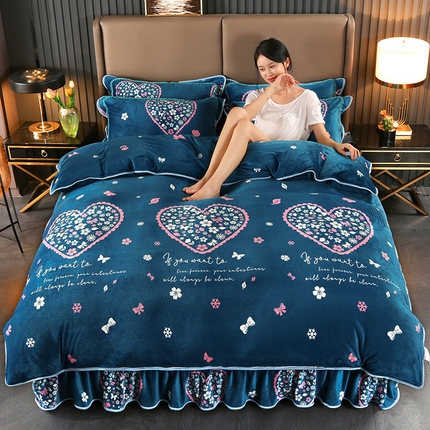 91家纺网 家纺一手货源 找家纺 代芙家纺 7斤重牛奶绒金貂四件套抗静电法莱绒珊瑚绒床裙 爱慕