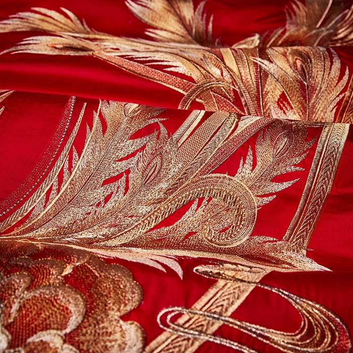 91家纺网 家纺一手货源 找家纺 2025新款长绒棉长绒棉贡缎提花款新中式古典韵味精美刺绣婚庆四件套多件套 金龙玉凤