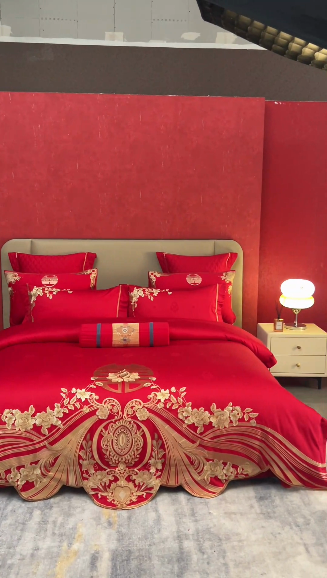 91家纺网 家纺一手货源 找家纺 2025新款长绒棉长绒棉贡缎提花款新中式古典韵味精美刺绣婚庆四件套多件套 牵手一生-金