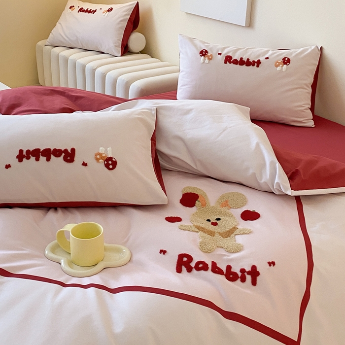 91家纺网 家纺一手货源 找家纺 宜家坊 2024全棉磨毛大版印加绣四件套【提供买家秀】 杂耍兔