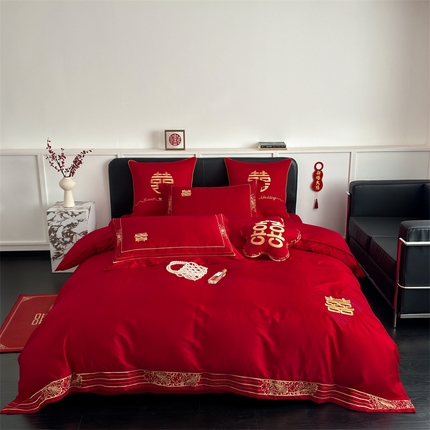 91家纺网 家纺一手货源 找家纺 （总）甜咪咪婚庆 2024新品婚庆结婚刺绣新中式全棉四件套多件套