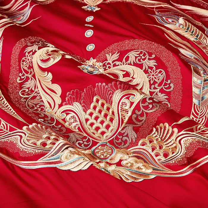 91家纺网 家纺一手货源 找家纺 2025新款长绒棉长绒棉贡缎提花款新中式古典韵味精美刺绣婚庆四件套多件套 喜满天下-