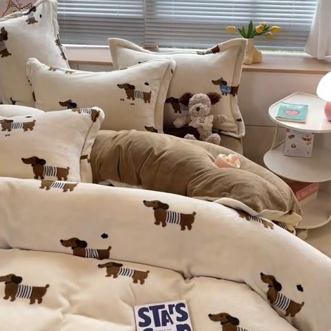 91家纺网 家纺一手货源 找家纺 2024新款A类AB版加厚保暖双面牛奶绒印花四件套--小清新系列 葡萄