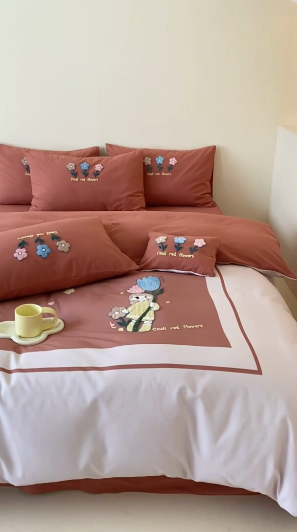 91家纺网 家纺一手货源 找家纺 宜家坊 2024全棉磨毛大版印加绣四件套【提供买家秀】 甜心朵朵