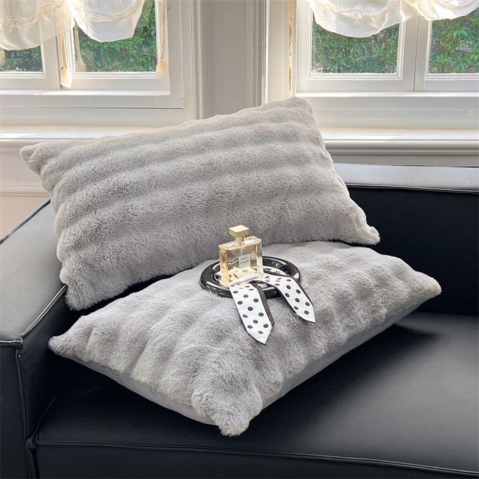 91家纺网 家纺一手货源 找家纺 梦舒羽 2025新款兔毛绒单人枕套牛奶绒枕芯套雪花绒宿舍枕头套 烟雨灰