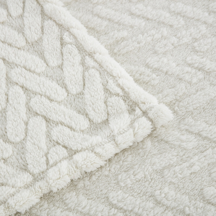 91家纺网 家纺一手货源 找家纺 一左一右 2024秋冬新款高克重单层双面提花塔芙绒毛毯舒棉绒毯多功能毯子外贸跨境电商 米白