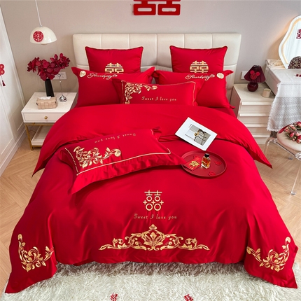 91家纺网 家纺一手货源 找家纺 （总）甜咪咪婚庆 2024新品婚庆结婚刺绣新中式全棉四件套多件套