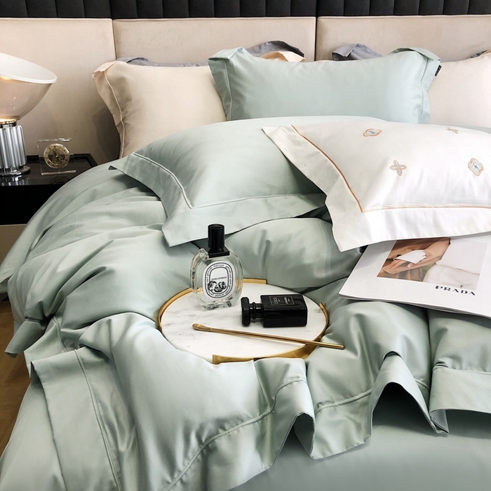 91家纺网 家纺一手货源 找家纺 卡姿家纺 2024新款全棉简爱系列埋线工艺四件套 简爱-蒂芙绿