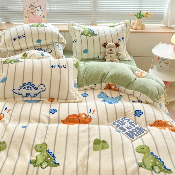 91家纺网 家纺一手货源 找家纺 2024新款A类AB版加厚保暖双面牛奶绒印花四件套--小清新系列 小龟