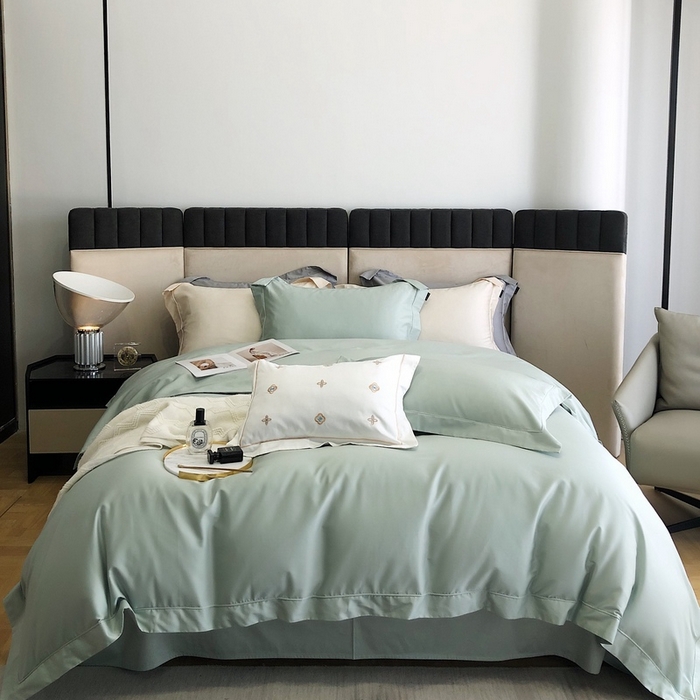 91家纺网 家纺一手货源 找家纺 卡姿家纺 2024新款全棉简爱系列埋线工艺四件套 简爱-蒂芙绿